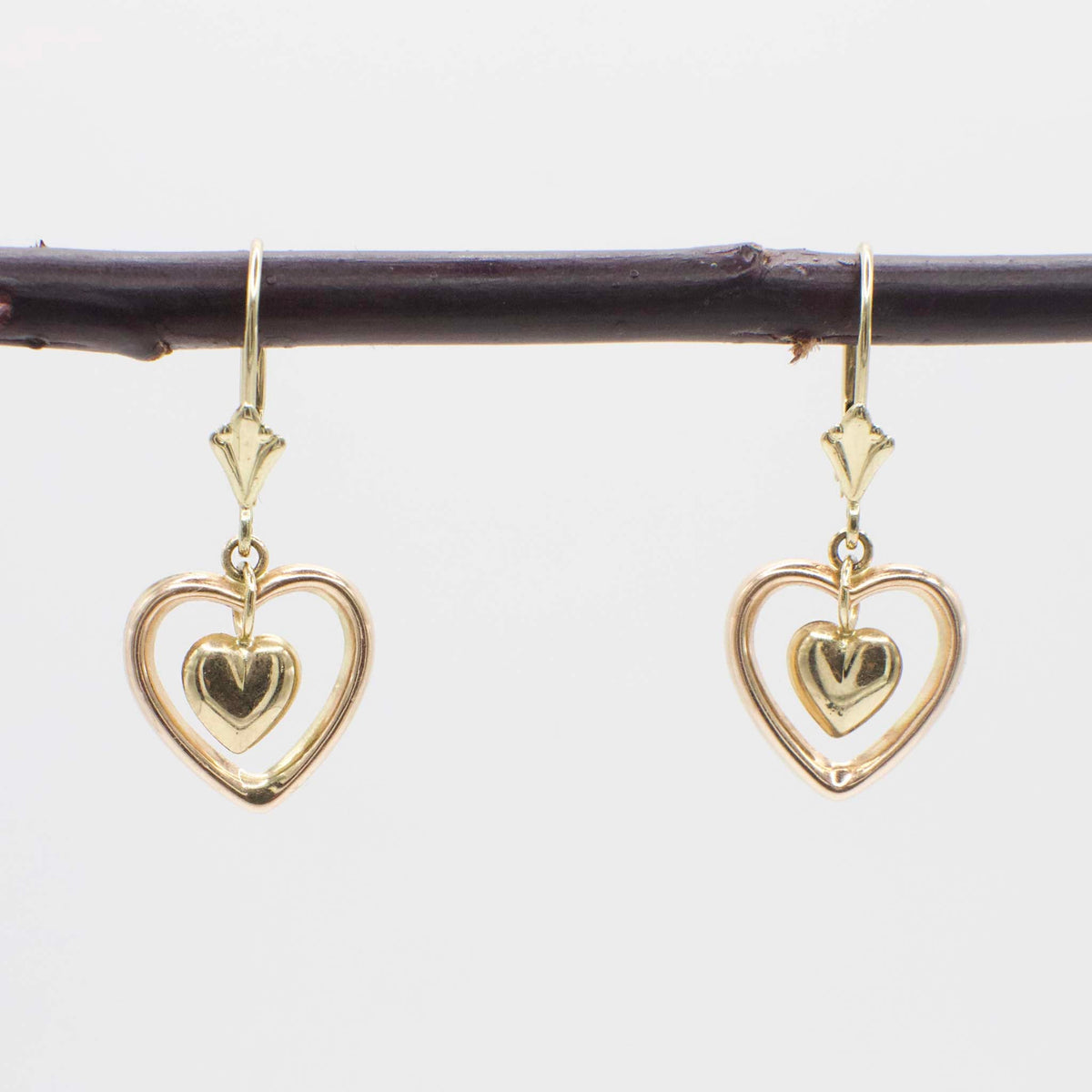 Vintage Jacmel Jewelry 14K Gold Articulating Puffy Heart Earrings