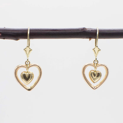 Vintage Jacmel Jewelry 14K Gold Articulating Puffy Heart Earrings