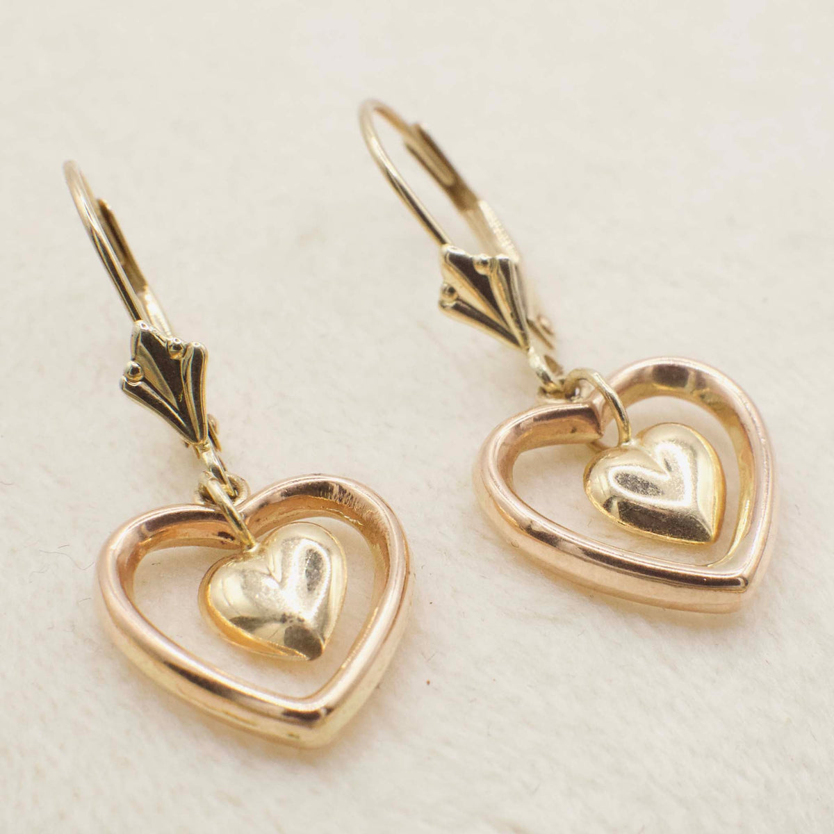 Vintage Jacmel Jewelry 14K Gold Articulating Puffy Heart Earrings
