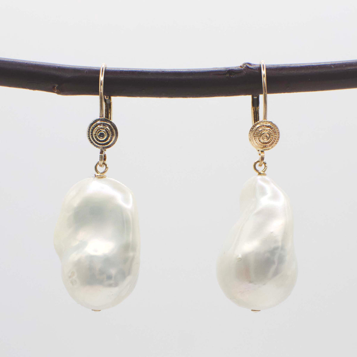 Vintage Baroque Pearl Dangle Earrings In 14K Yellow Gold