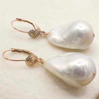 Vintage Baroque Pearl Dangle Earrings In 14K Yellow Gold