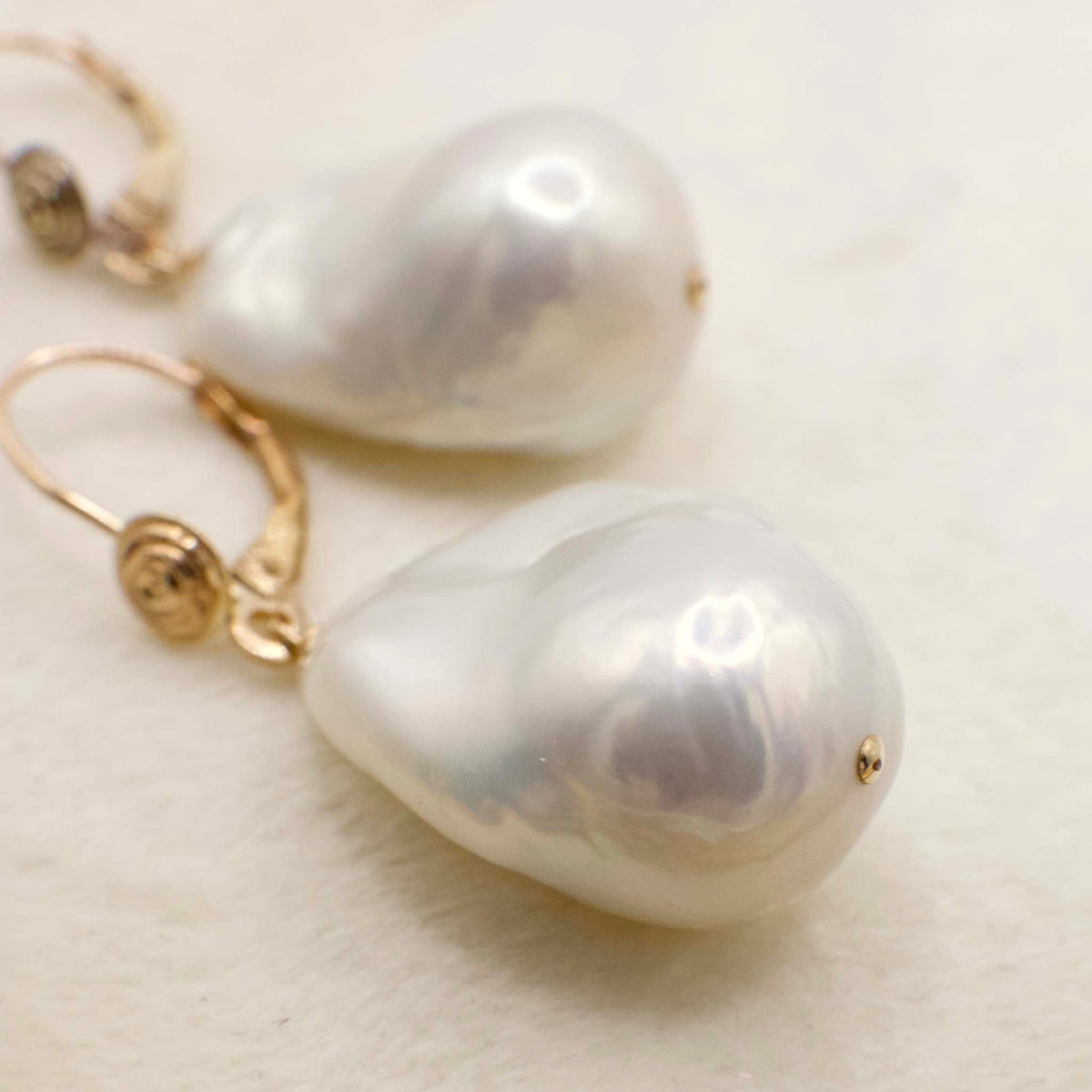 Vintage Baroque Pearl Dangle Earrings In 14K Yellow Gold