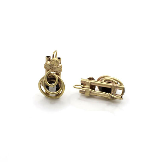 Antique Simulated Onyx Gold Tone Wrapped Cameo Earrings