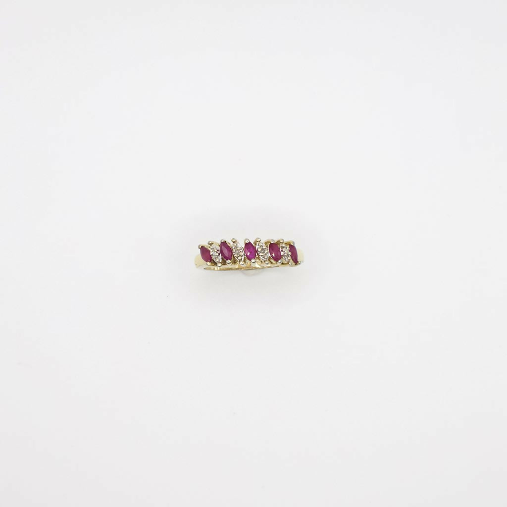 Vintage Genuine Diamond and Ruby Ring in Gold Tone Sterling Silver