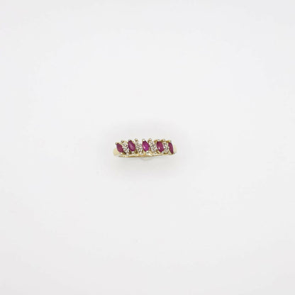 Vintage Genuine Diamond and Ruby Ring in Gold Tone Sterling Silver