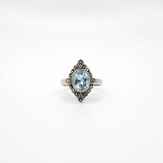 Vintage Genuine Topaz and Marcasite Sterling Silver Ring