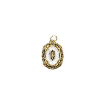 Vintage 1920s Inspired Gold Tone Frosted Glass Pendant