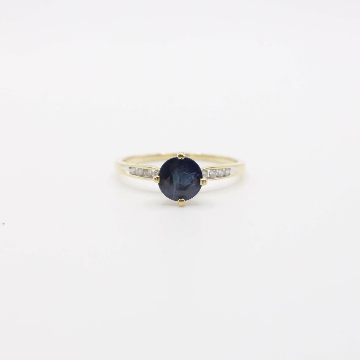 Vintage Genuine Earth Mined Sapphire and Diamond Ring In 18K Yellow Gold