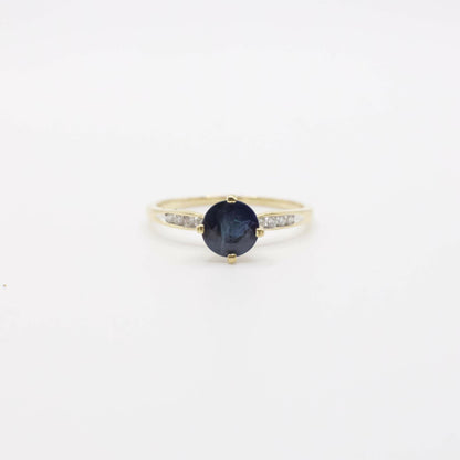 Vintage Genuine Earth Mined Sapphire and Diamond Ring In 18K Yellow Gold