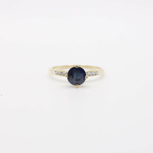 Vintage Genuine Earth Mined Sapphire and Diamond Ring In 18K Yellow Gold