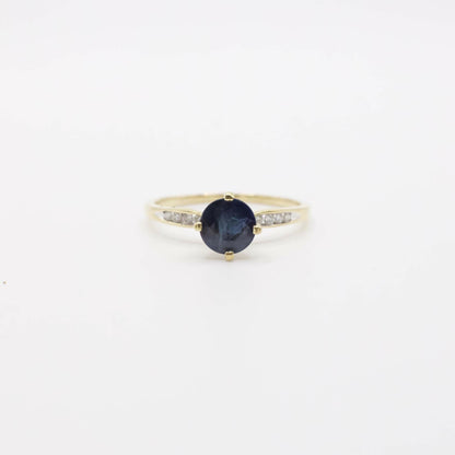 Vintage Genuine Earth Mined Sapphire and Diamond Ring In 18K Yellow Gold