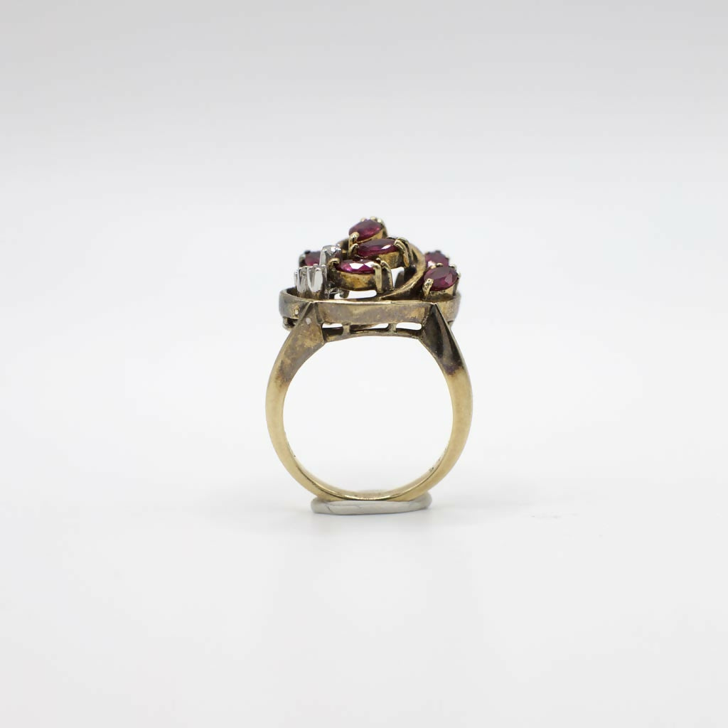 Vintage Genuine Diamond and Ruby Statement Ring In 14K Yellow Gold