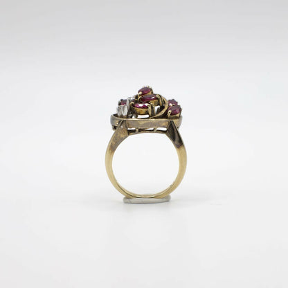 Vintage Genuine Diamond and Ruby Statement Ring In 14K Yellow Gold