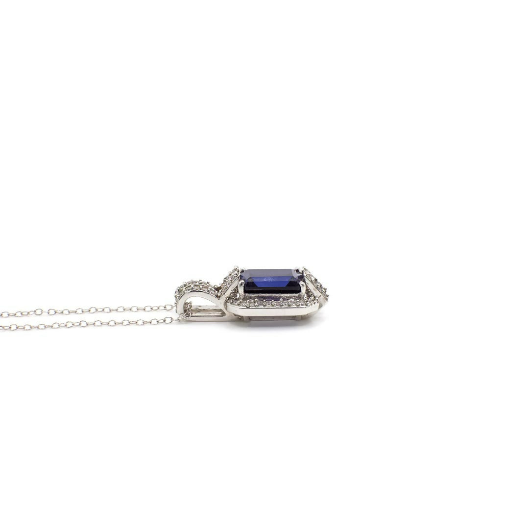 Vintage Art Deco Inspired Genuine Sapphire and CZ Pendant Sterling Silver Necklace and Ring Set