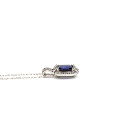 Vintage Art Deco Inspired Genuine Sapphire and CZ Pendant Sterling Silver Necklace and Ring Set