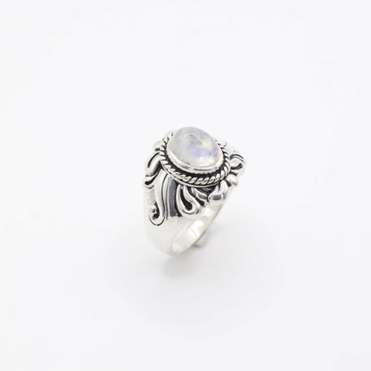 Vintage Genuine Moonstone and Sterling Silver Enamel Sun Ring