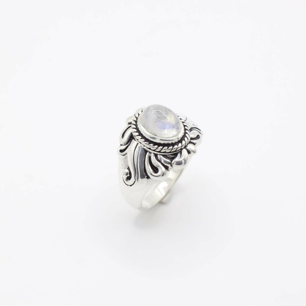 Vintage Genuine Moonstone and Sterling Silver Enamel Sun Ring