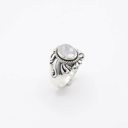 Vintage Genuine Moonstone and Sterling Silver Enamel Sun Ring