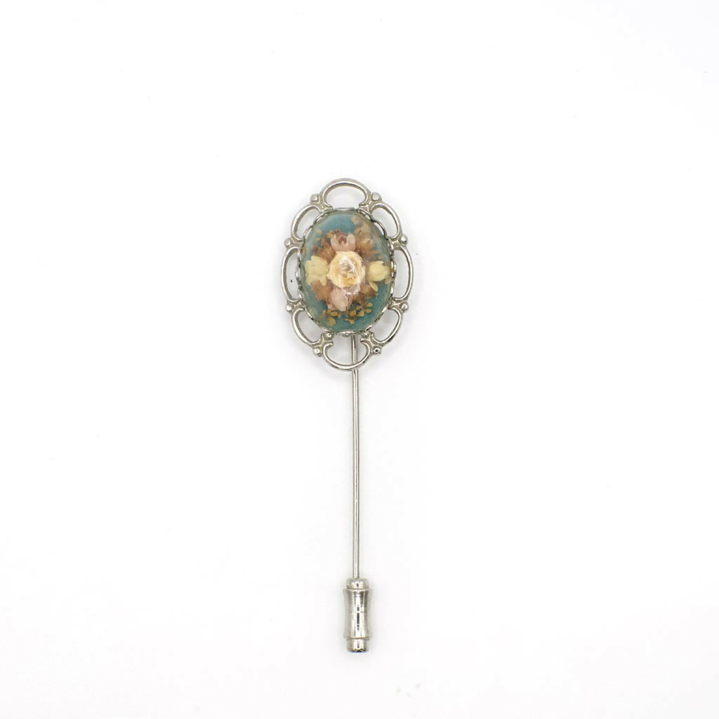 Vintage Silver Dried Flower Bouquet Hat/Stick Pin