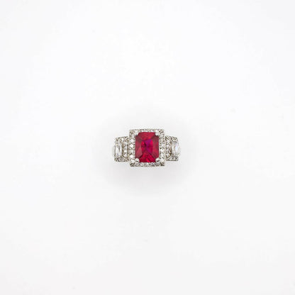 Vintage Genuine Ruby and Simulated Diamond Sterling Silver Ring