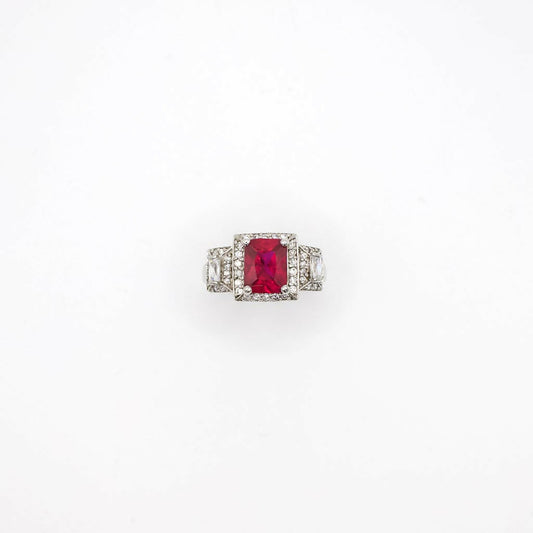 Vintage Genuine Ruby and Simulated Diamond Sterling Silver Ring