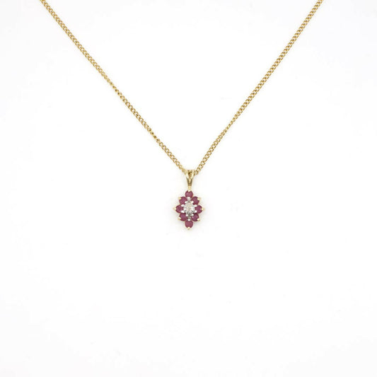 Vintage Genuine Diamond and Ruby Pendant Necklace In 14K Yellow Gold On Gold Filled Chain
