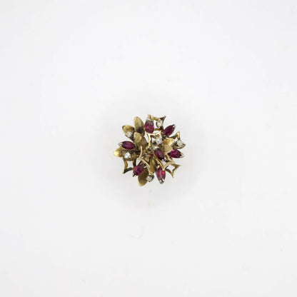 Vintage Genuine Diamond And Ruby Mid-Century Statement Ring In 14K Yellow Gold
