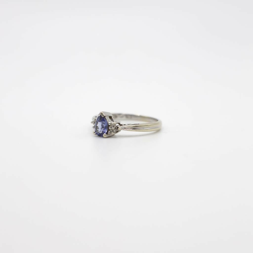 Vintage Genuine Sapphire and Diamond Ring In 14K White Gold