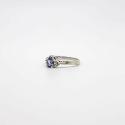Vintage Genuine Sapphire and Diamond Ring In 14K White Gold