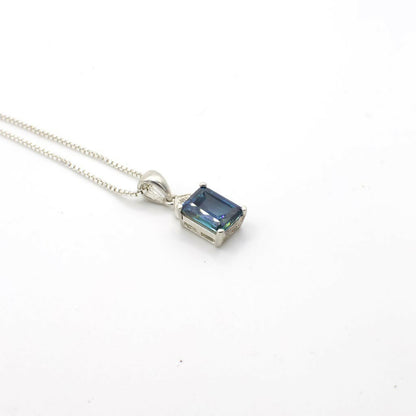 Vintage Emerald Cut Blue Green Gemstone and Sterling Silver Necklace