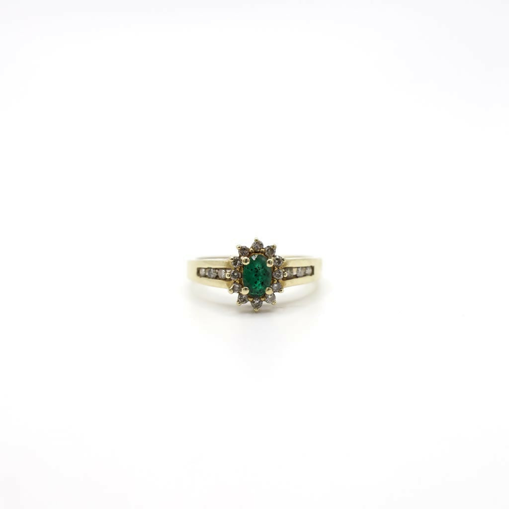 Vintage Genuine Diamond and Earth Mined Emerald Ring In 10K Yellow Gold