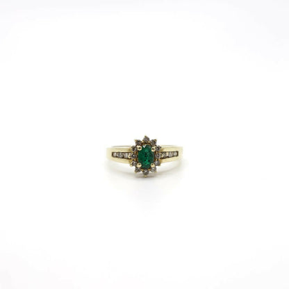 Vintage Genuine Diamond and Earth Mined Emerald Ring In 10K Yellow Gold