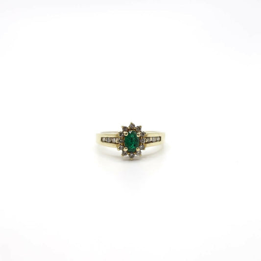 Vintage Genuine Diamond and Earth Mined Emerald Ring In 10K Yellow Gold