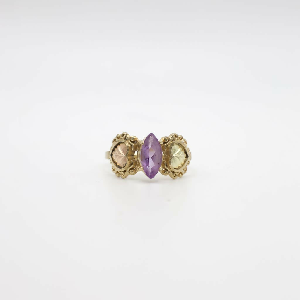 Vintage Genuine Amethyst and 10K Yellow & Rose Gold Ring