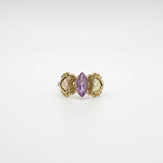 Vintage Genuine Amethyst and 10K Yellow & Rose Gold Ring