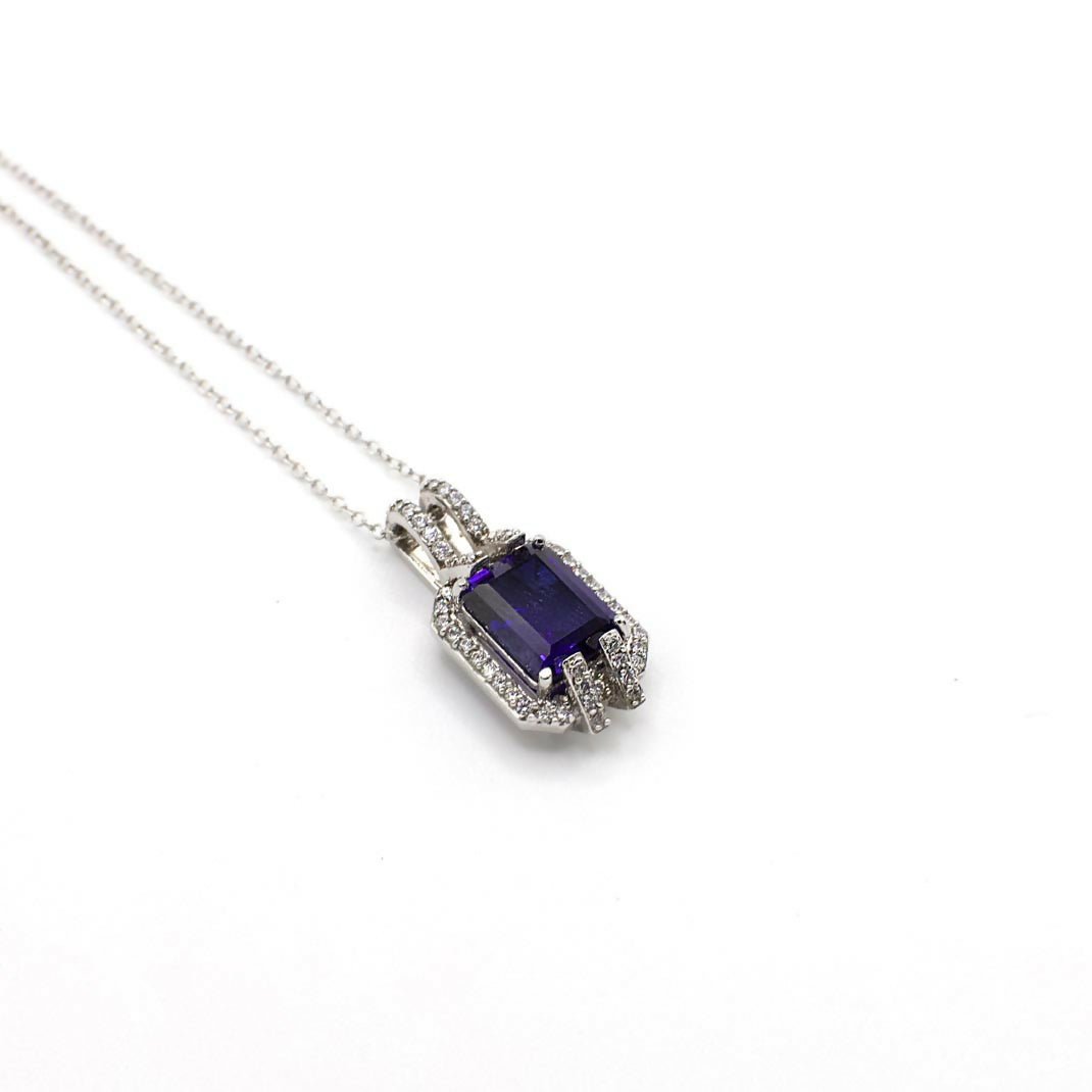 Vintage Art Deco Inspired Genuine Sapphire and CZ Pendant Sterling Silver Necklace and Ring Set