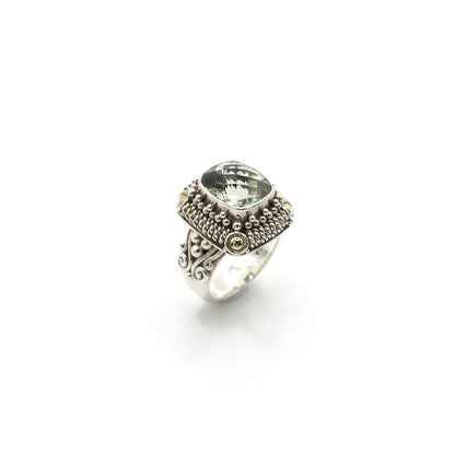 Vintage BA Surati Genuine Green Amethyst and Sterling Silver Ring