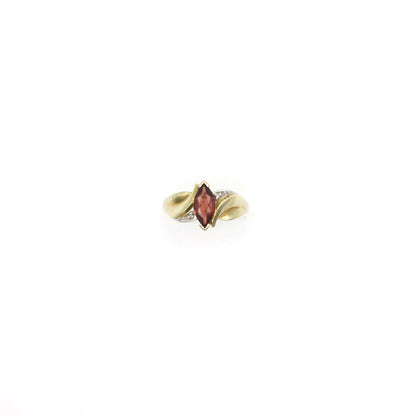 Vintage Genuine Diamond and Marquise Cut Garnet Ring In 10K Yellow Gold