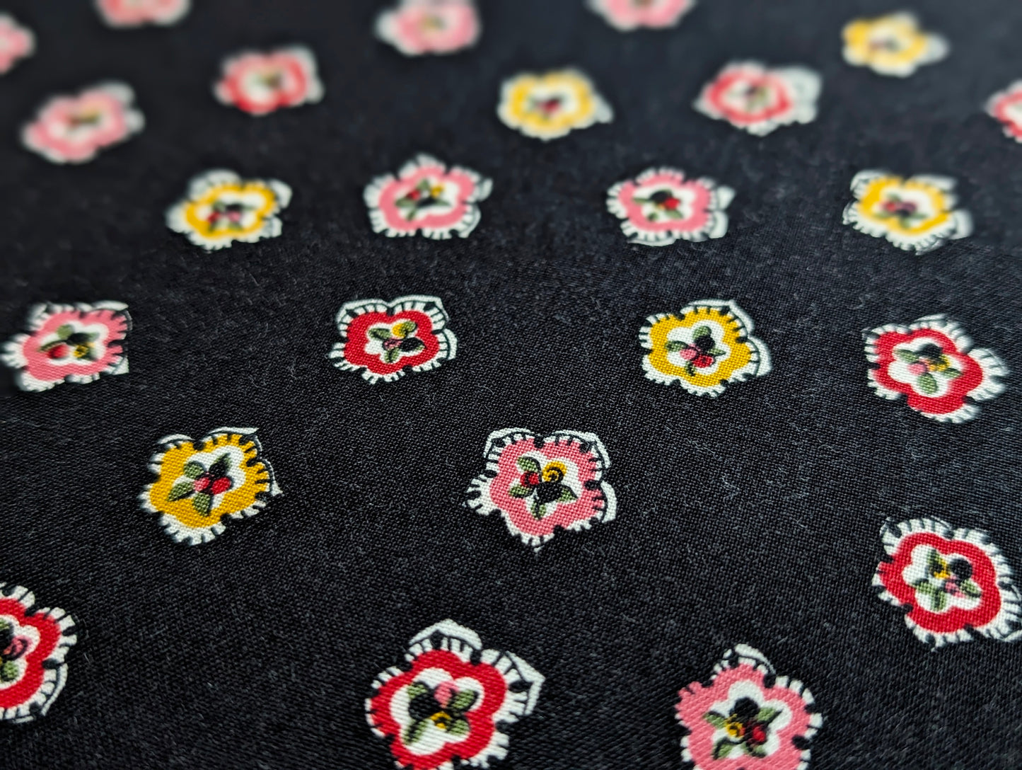 Vintage Fabric - MCM Flowers on Black Background Cotton by Hamil Textiles