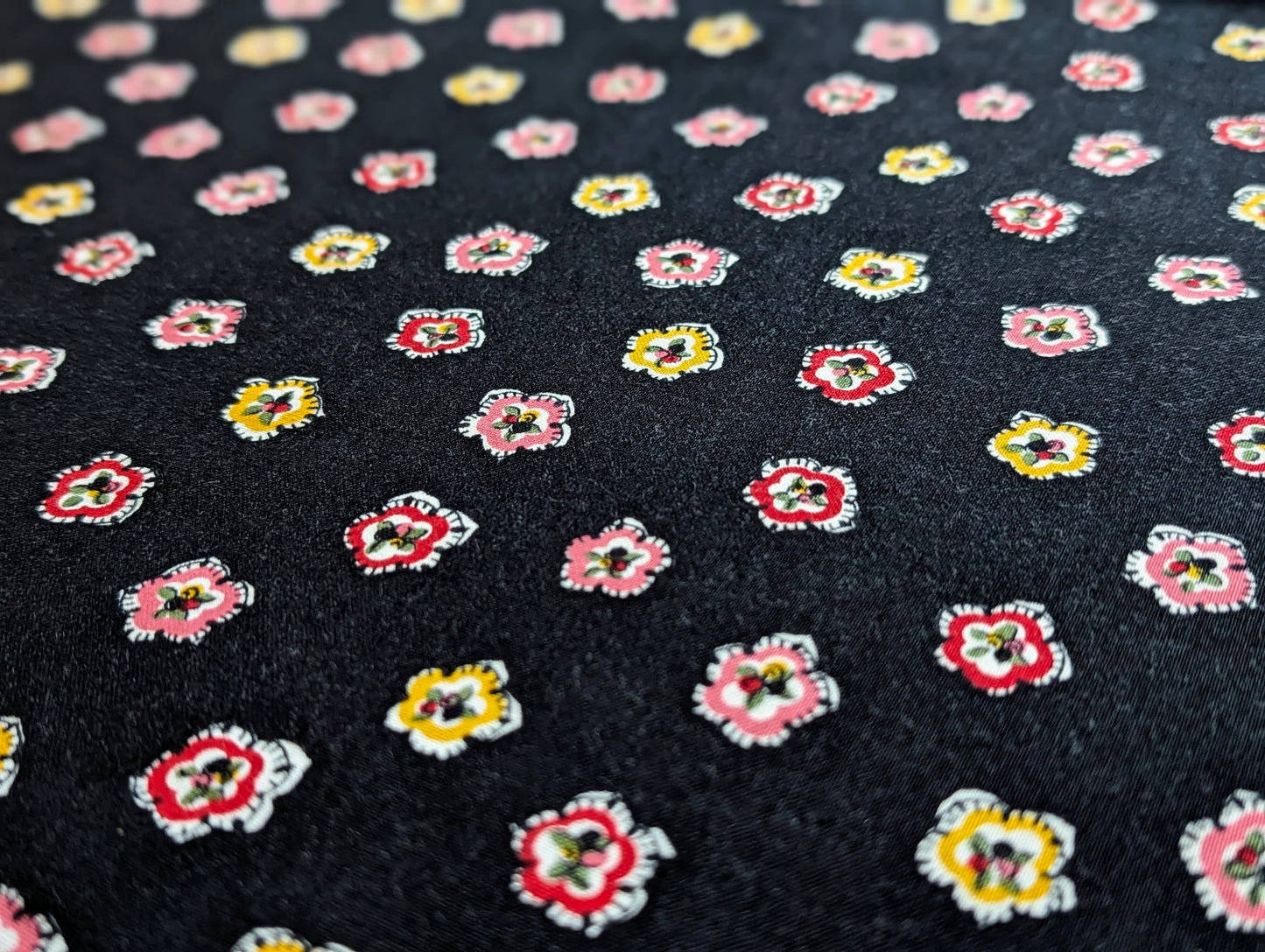 Vintage Fabric - MCM Flowers on Black Background Cotton by Hamil Textiles
