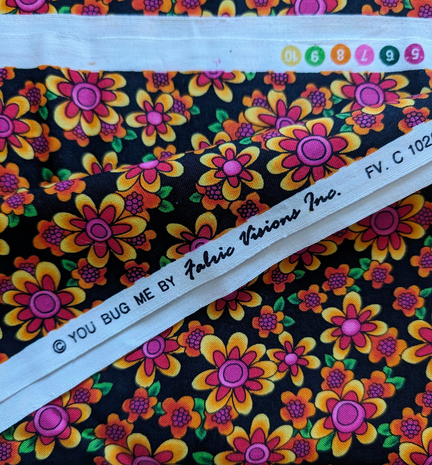 Vintage Fabric - "You Bug Me" 1970s Floral on Cotton by Fabric Visions Inc.