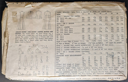 1950s Vintage Simplicity 3654 Sewing Pattern Size 12