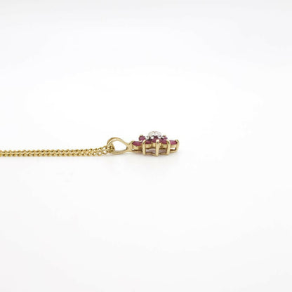 Vintage Genuine Diamond and Ruby Pendant Necklace In 14K Yellow Gold On Gold Filled Chain