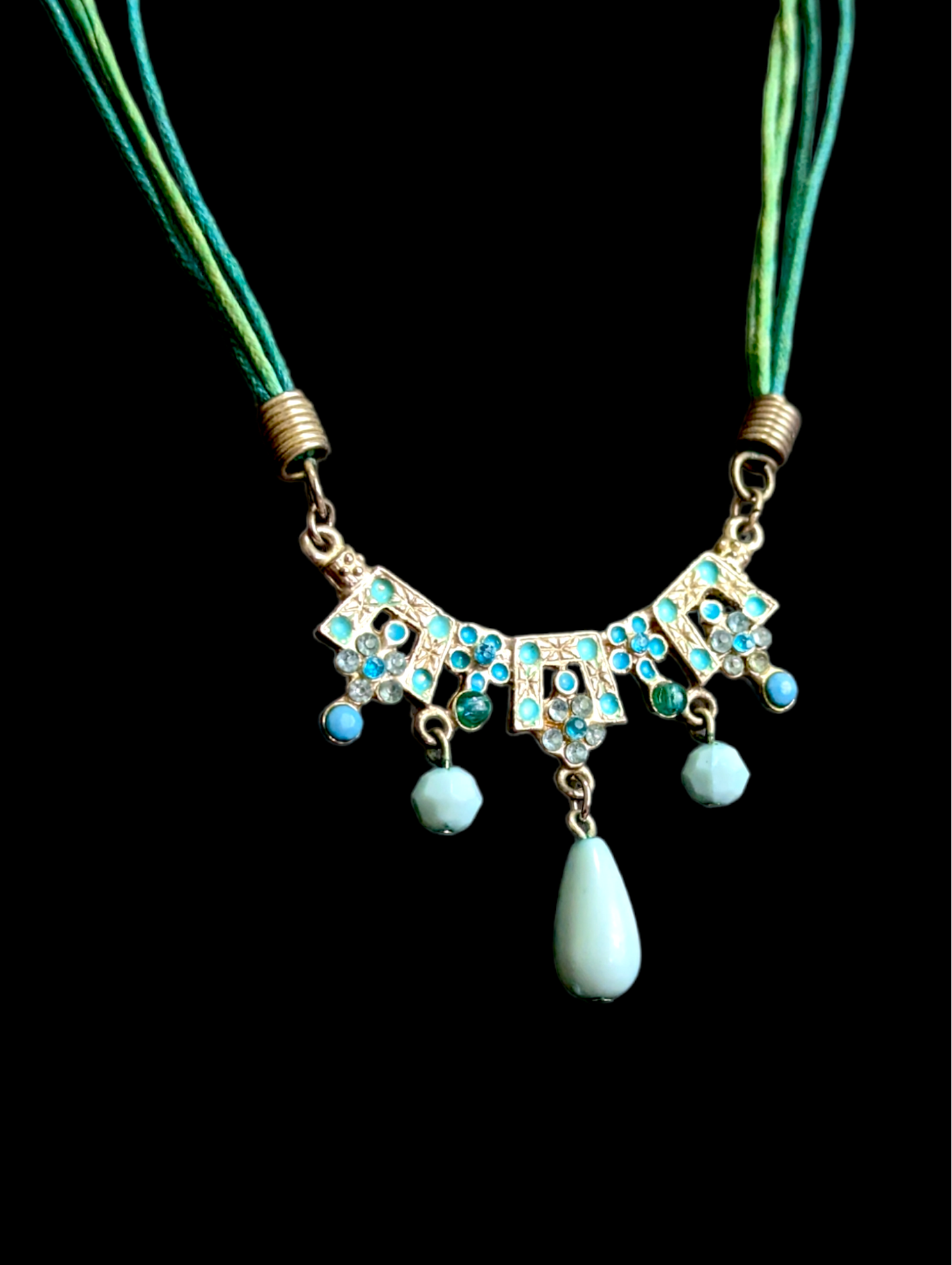 Vintage Tribal Mid-Century Modern Inspired Turquoise Necklace and Chandelier Dangle Earrings Set