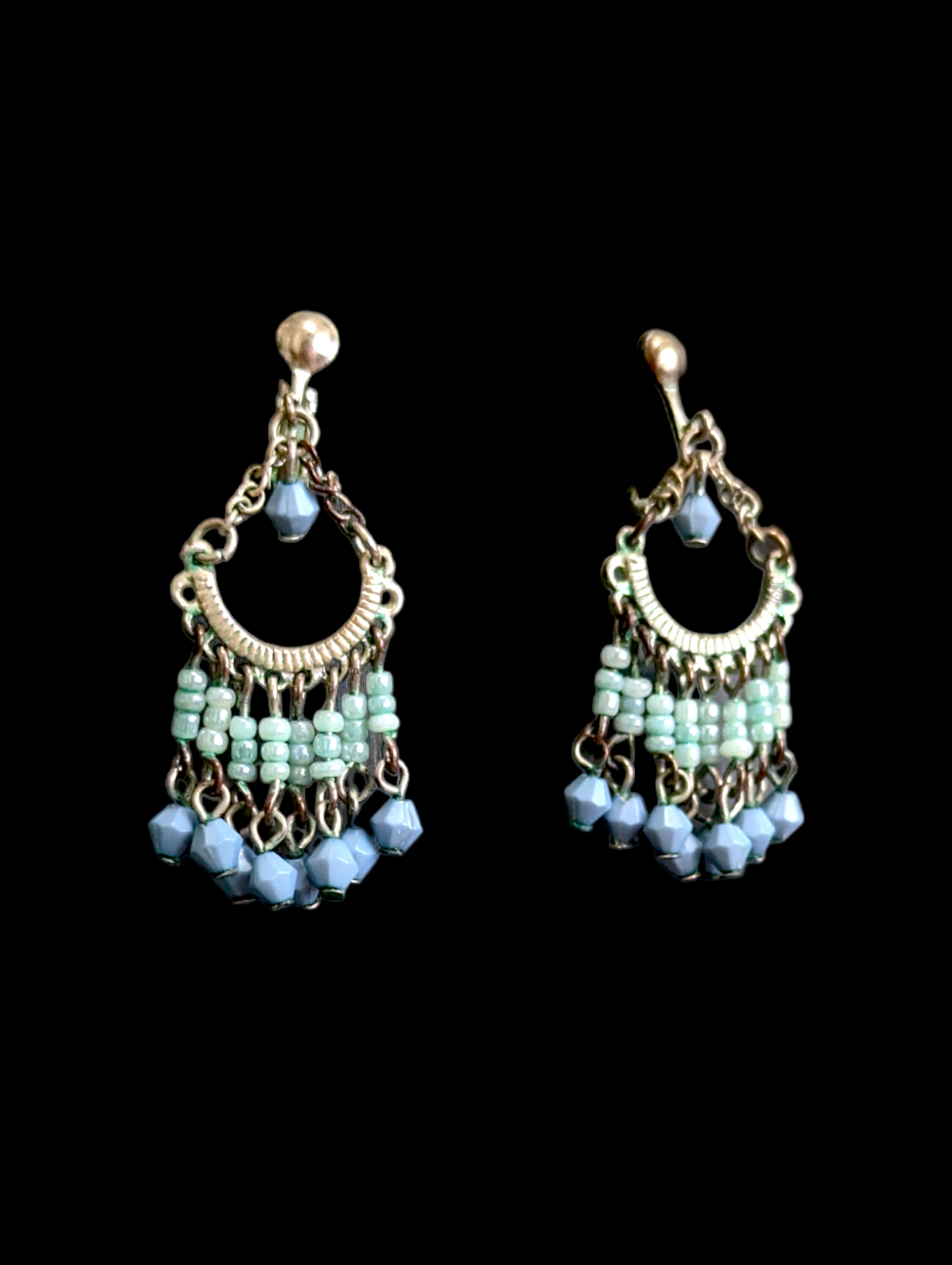 Vintage Tribal Mid-Century Modern Inspired Turquoise Necklace and Chandelier Dangle Earrings Set