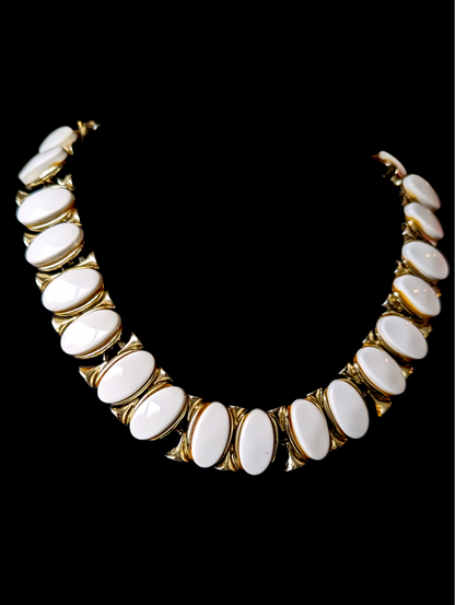 1950 - 1960s Moonglow White Lucite Oval Collar Adjustable Choker
