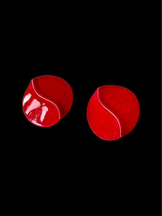 Vintage Lipstick Red Wave Enamel Clip on Earrings