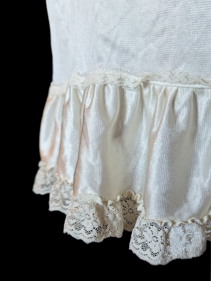 1960s Her Majesty Soft White Nylon Slip Skirt with Ruffles and Bow