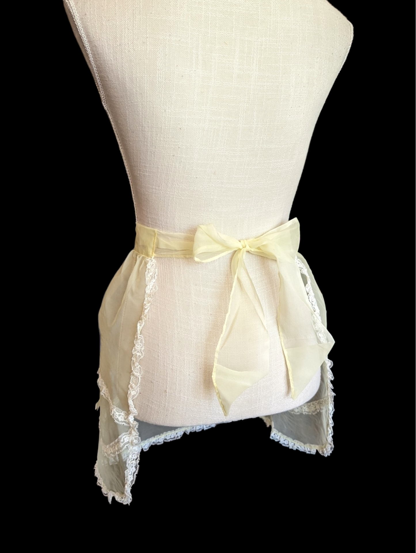 1950s Sheer Pale Yellow Half Apron with Trim and Bows