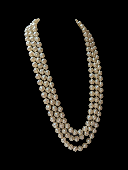 1950s 3 Strand Baroque Pearl Necklace with Decorative Gold Flower Slasp